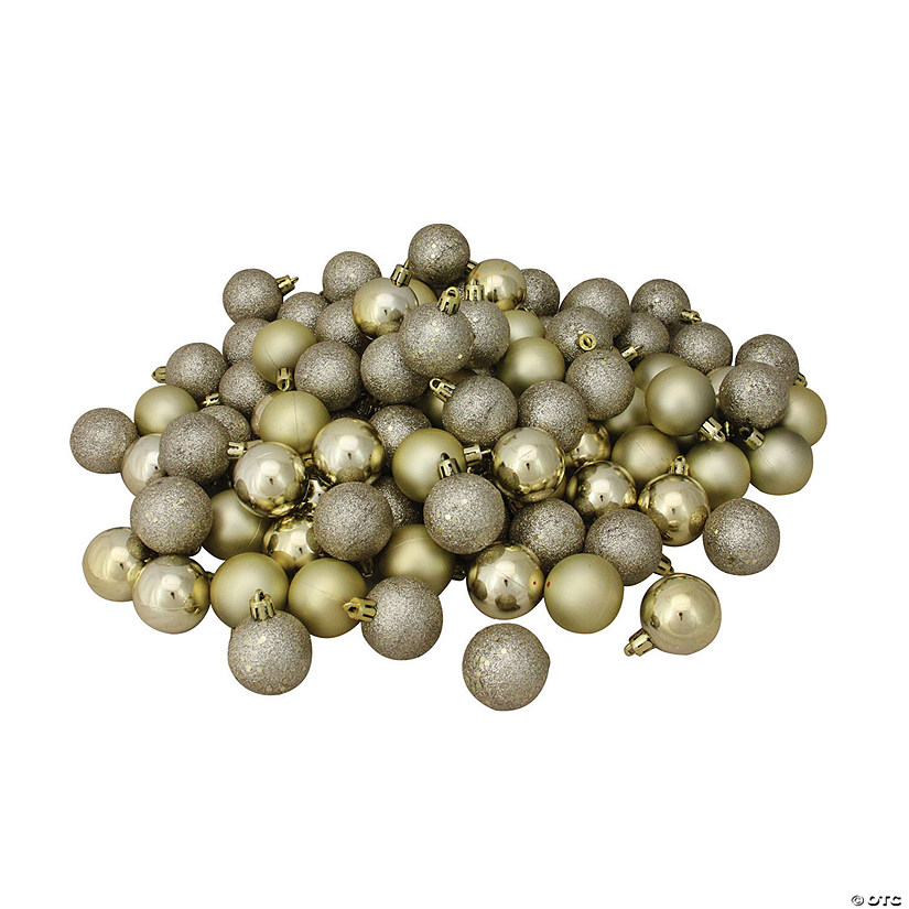 Northlight 1.5" Champagne Gold Shatterproof 4-Finish Christmas Ball Ornaments, 96 Count Image