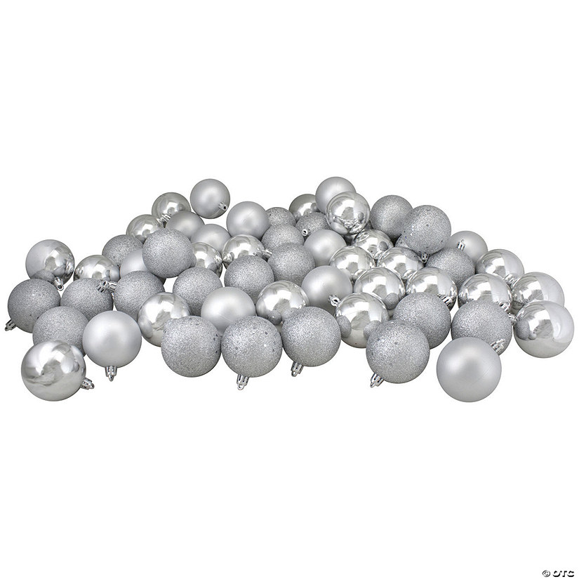 Northlight 1.5" Silver Shatterproof 4-Finish Christmas Ball Ornaments, 96 Count Image