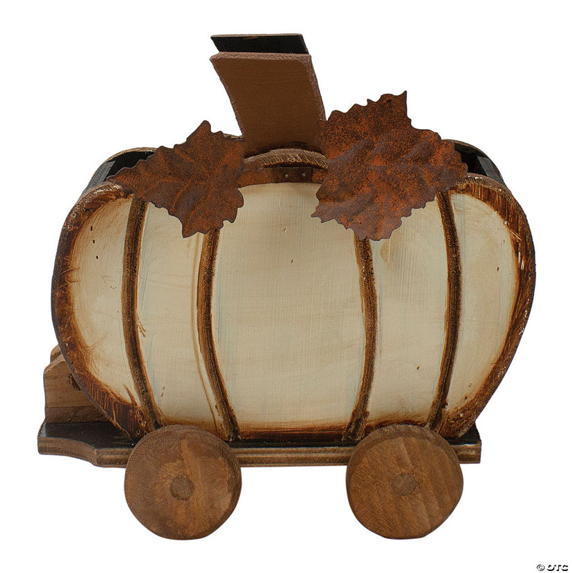 Northlight 10.5" Fall Harvest Wooden Pumpkin Cart Tabletop Decoration Image