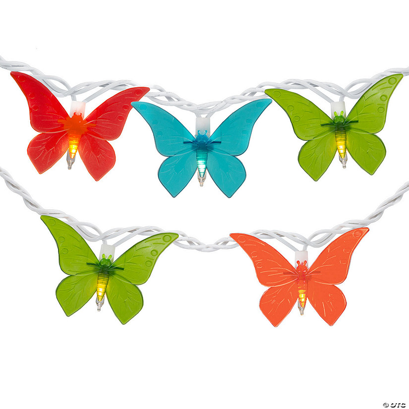 Northlight 10-Count Vibrantly Colored Summer Butterfly Outdoor Patio String Light Set, 9ft White Wire Image