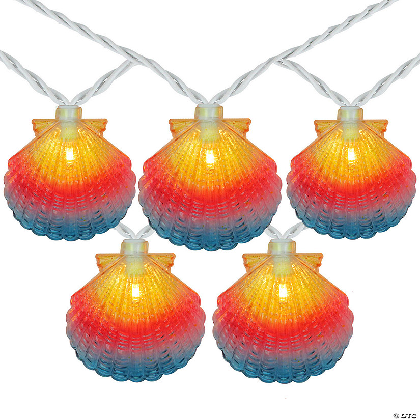 Northlight 10ct Vibrantly Colored Seashell Outdoor Patio String Light Set 7.25ft White Wire Image