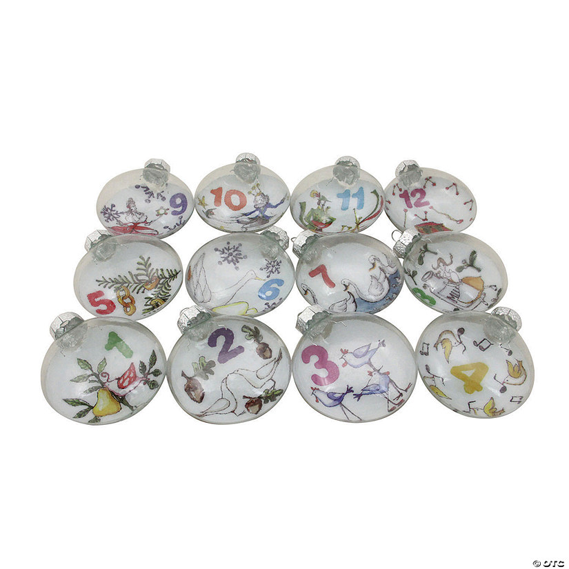 Northlight 12ct Clear 'The Twelve Days of Christmas' Glass Disc Ornaments 3" Image