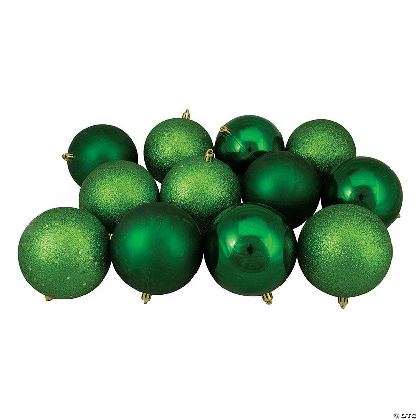 Northlight 12ct Green Shatterproof 4-Finish Christmas Ball Ornaments 4" (100mm) Image