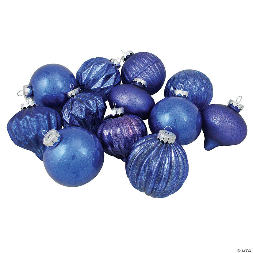 Northlight 12ct Royal Blue Multi Finish with Various Shaped Christmas Ornaments 3.75" Image