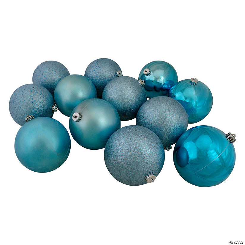 Northlight 12ct Turquoise Blue Shatterproof 4-Finish Christmas Ball Ornaments 6" (150mm) Image