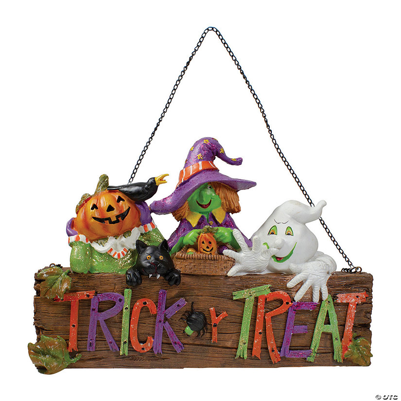 Northlight 13.5" Trick or Treat Halloween Pumpkin Ghost and Witch Wall Decoration Image