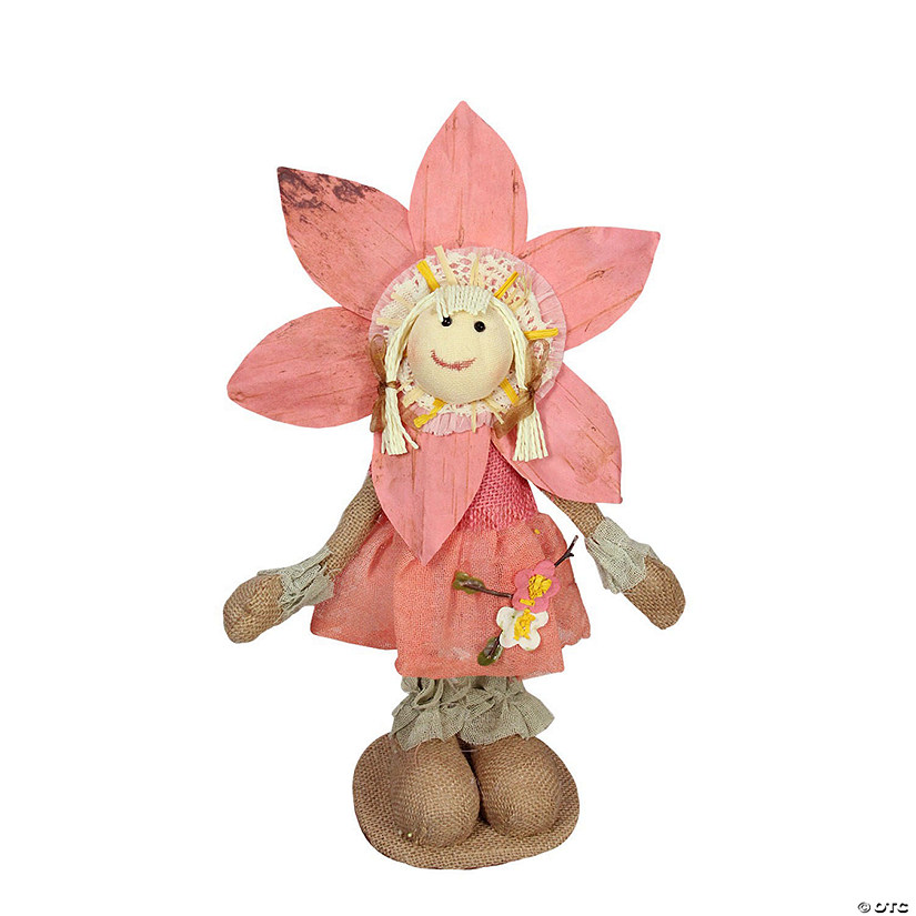 Northlight 14.5" peach and tan spring floral standing sunflower girl decorative figure Image