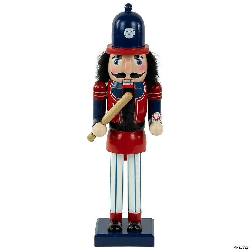 Northlight 14" Red and Blue Wooden Christmas Nutcracker Baseball Player Image