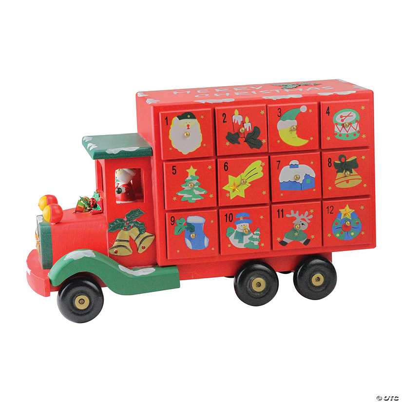 Northlight - 14" Red Children Advent Calendar Storage Truck Christmas Decor Image