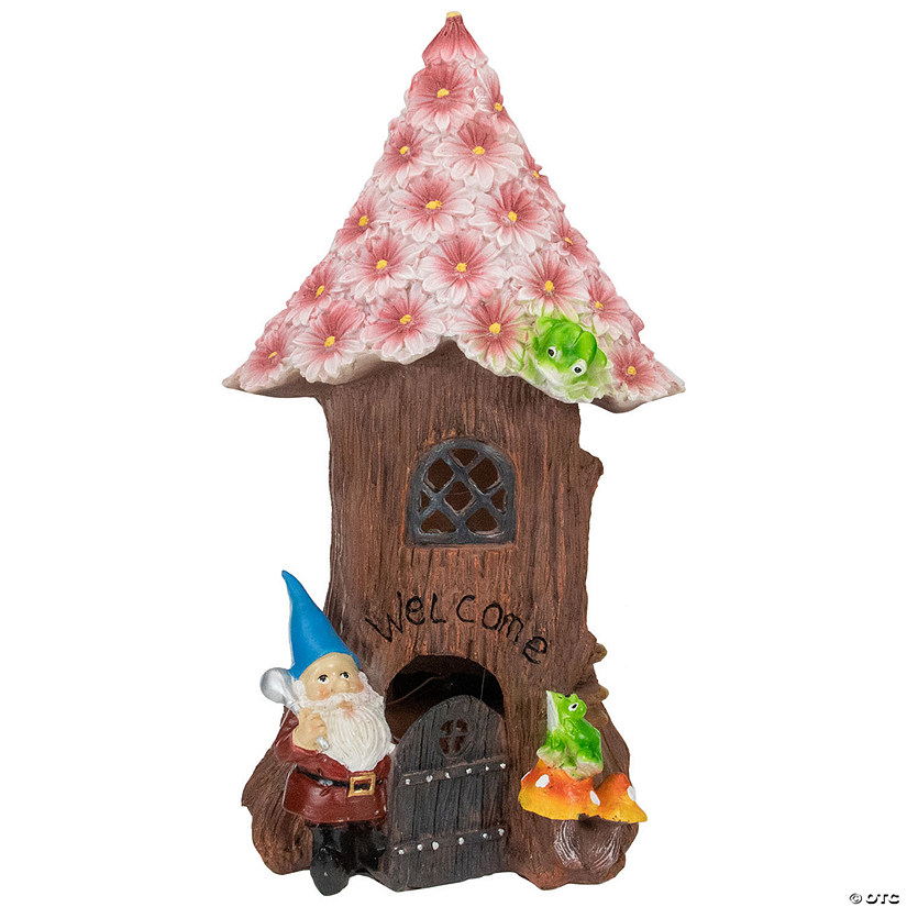 Northlight 14" Solar Lighted Bless Our Home Gnome Tree House Outdoor Garden Statue Image