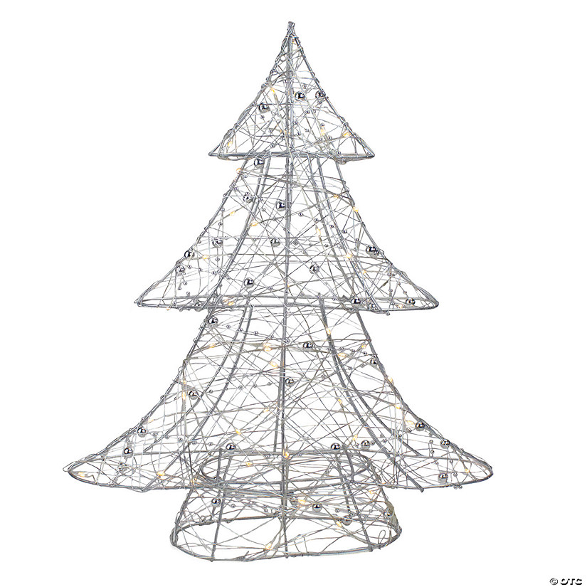 Northlight 15.25" LED Lighted B/O Silver Wire and Bead Christmas Tree - Warm White Lights Image