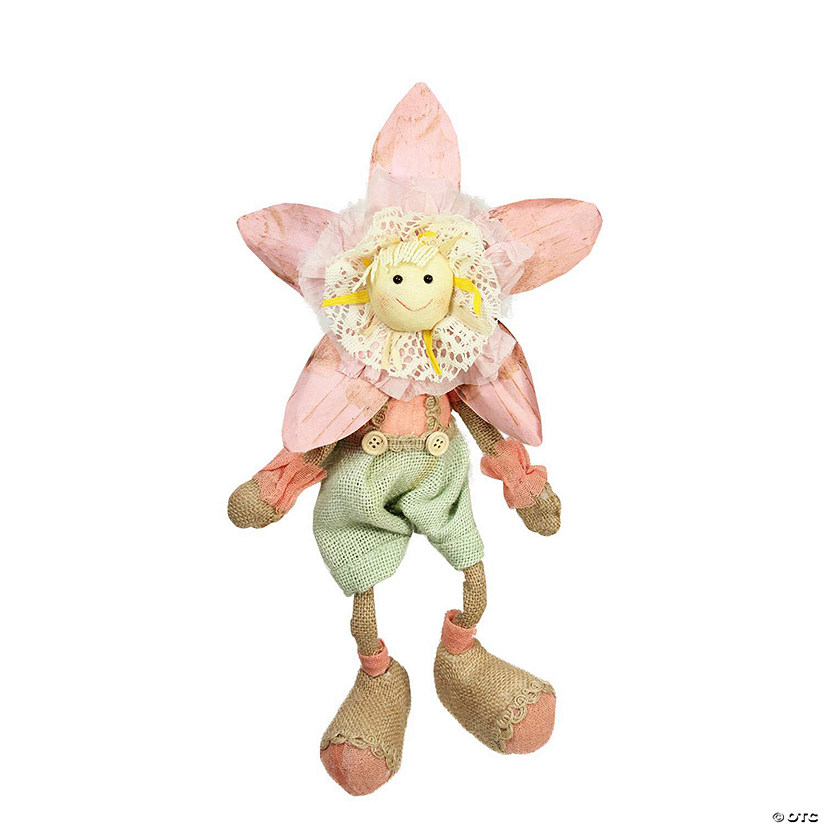 Northlight 15.5" pink and green spring floral sitting sunflower girl decorative figure Image