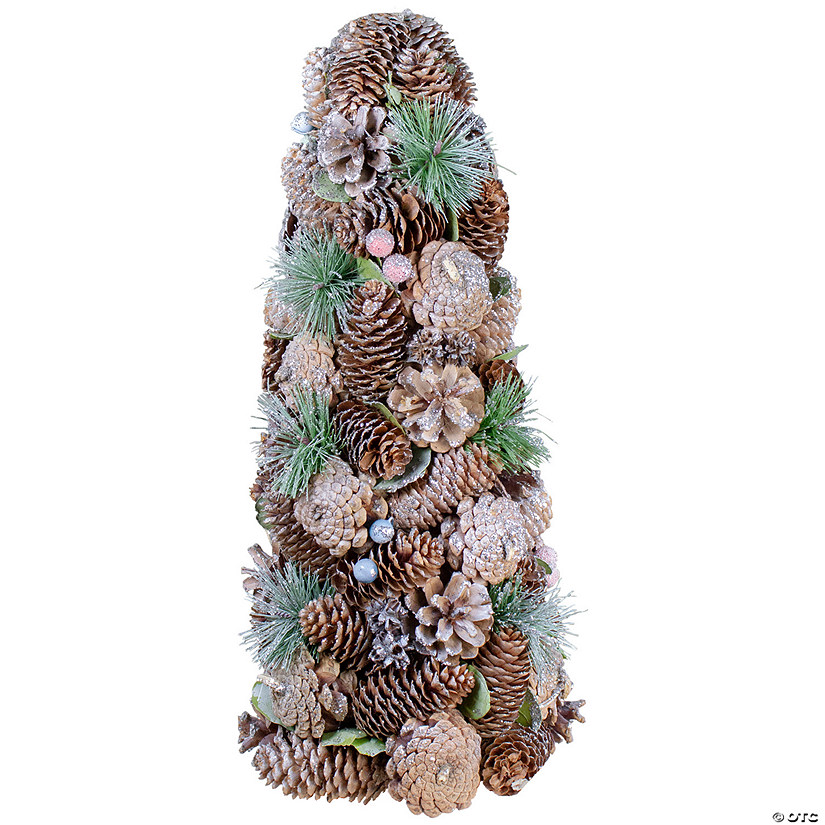 Northlight 16.5" Glittered Green and Brown Pinecone Berry Christmas Tree Image