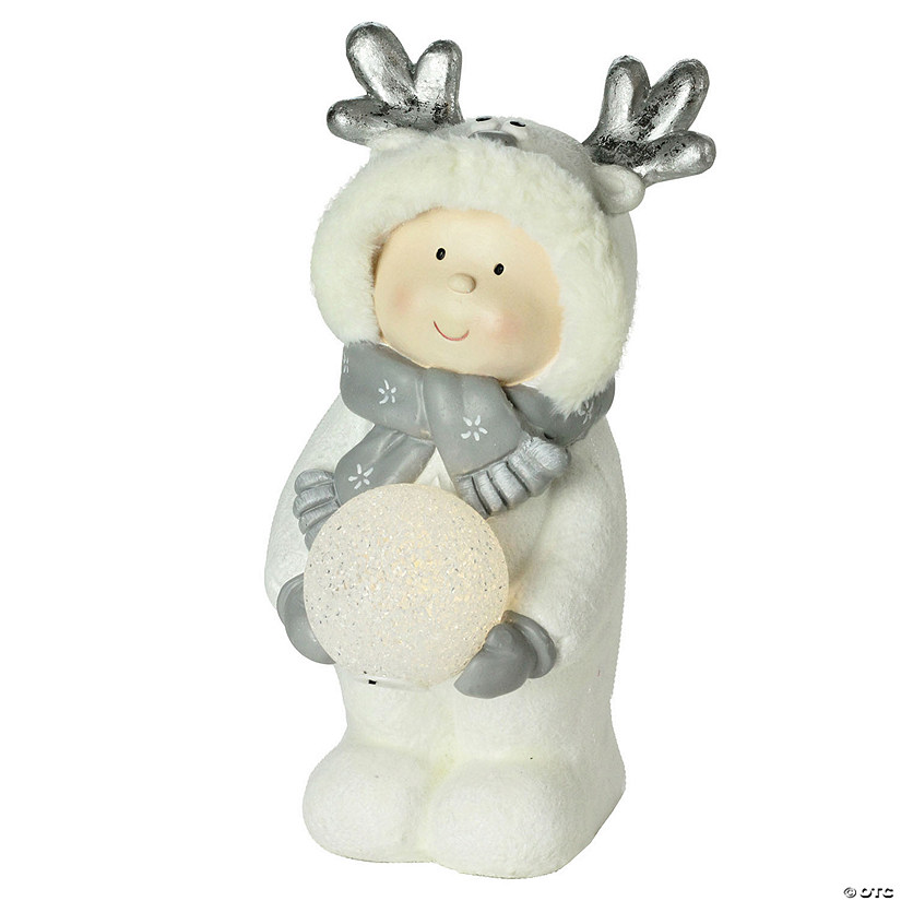 Northlight - 16" Smiling Child Holding LED Lit Snowball Christmas Figurine Image