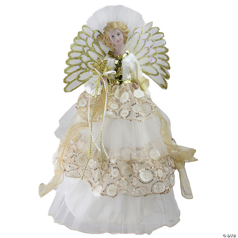 Northlight 16" White and Gold Pre-Lit Angel Christmas Tree Topper Image