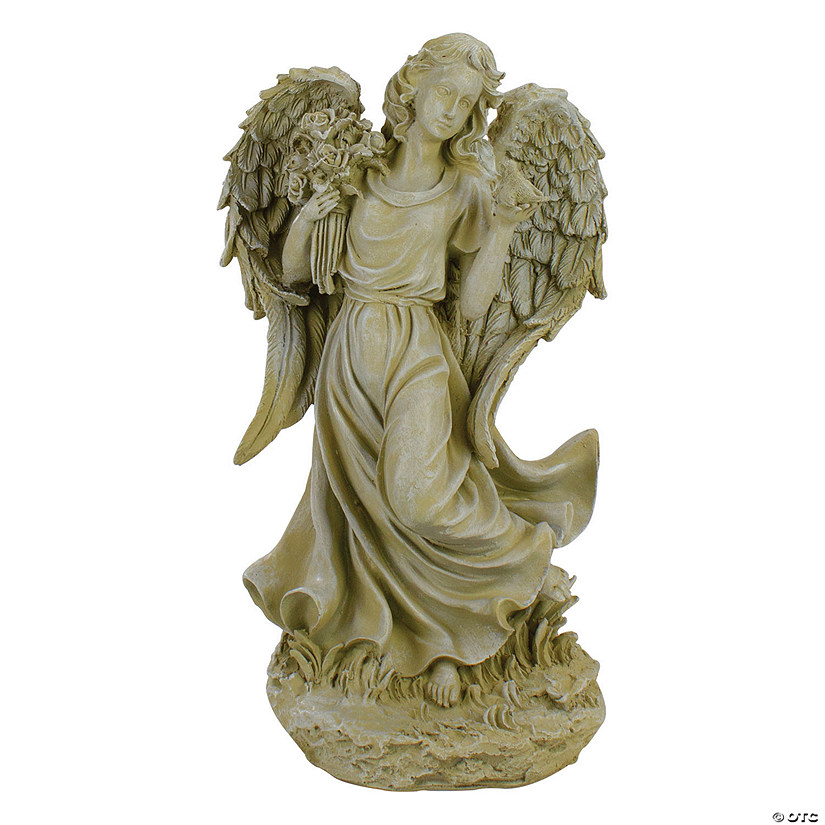 Northlight 17.5" Ivory Angel with Bird and Bouquet Outdoor Patio Garden Statue Image