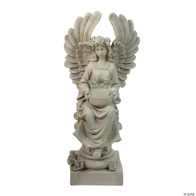 Northlight 17" Peaceful Angel Sitting on a Pedestal Candle Holder Statue Image
