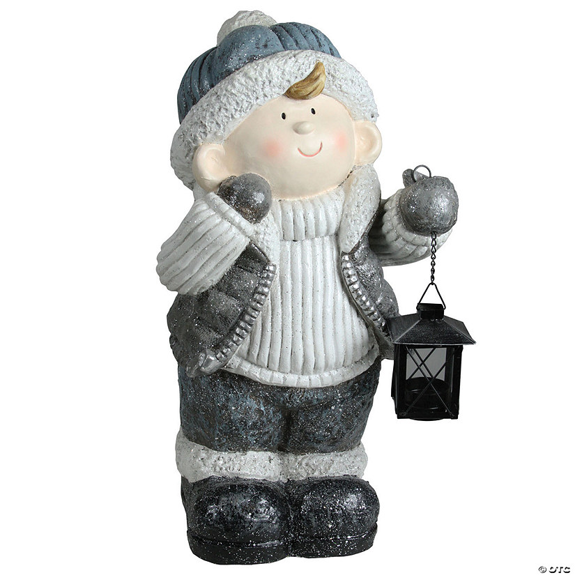 Northlight - 18.5" Little Boy Holding Tea Light Lantern Christmas Tabletop Figure Image
