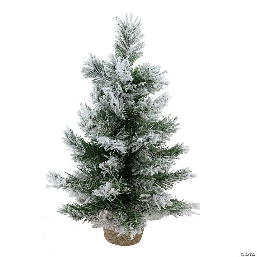 Northlight 18" Flocked Pine Medium Artificial Christmas Tree in Burlap Base - Unlit Image