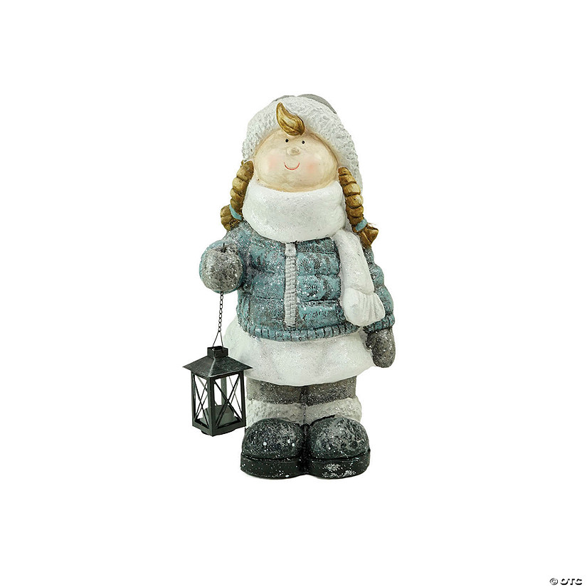 Northlight - 18" Snowy Woodlands Little Girl Holding Tea Light Lantern Christmas Figurine Image