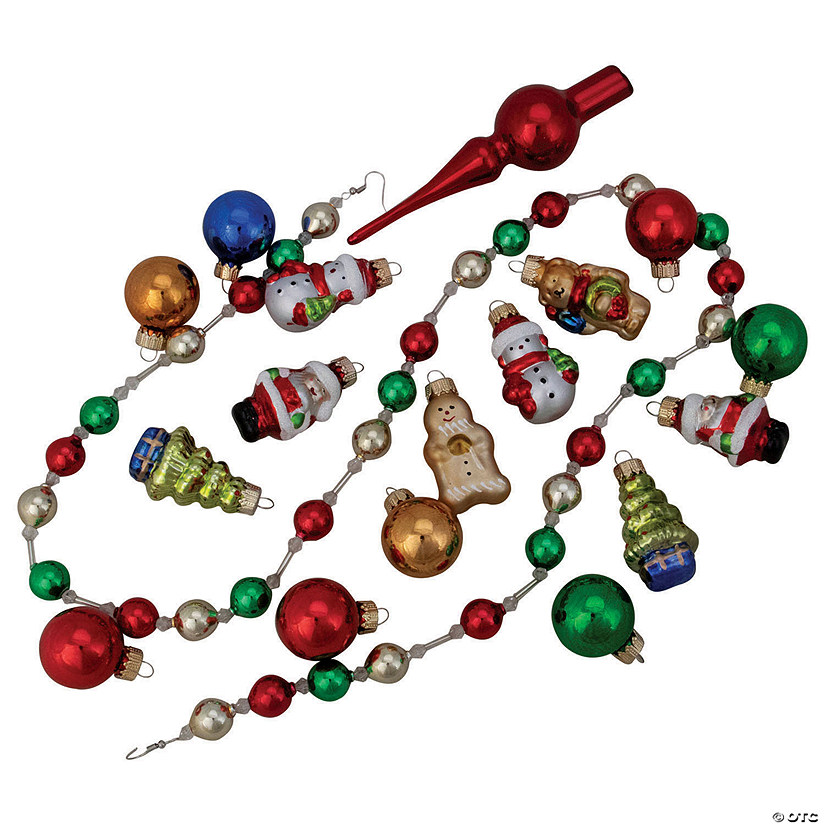 Northlight 18ct Red and Green Beaded Garland with Christmas Ornaments 30" Image