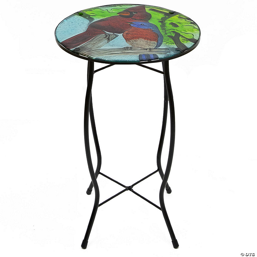 Northlight 19" Blue and Red Cardinal Glass Patio Side Table Image