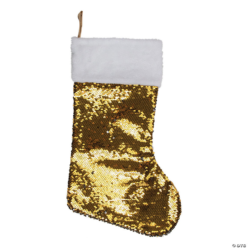 Northlight 19" Gold and Silver Sequin Christmas Stocking With White Faux Fur Cuff Image