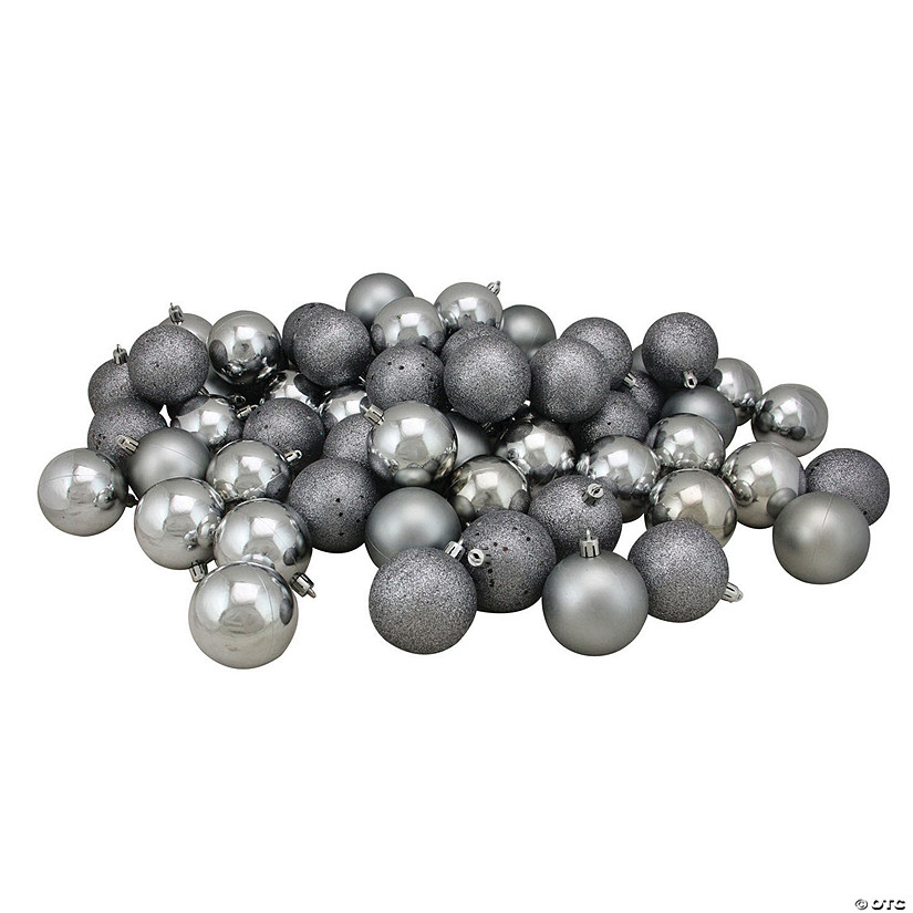 Northlight 2.5" Pewter Gray Shatterproof 4-Finish Christmas Ball Ornaments, 60 Count Image