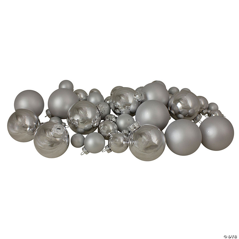Northlight 2.5" Shiny and Matte Silver Glass Ball Christmas Ornaments, 40 Count Image
