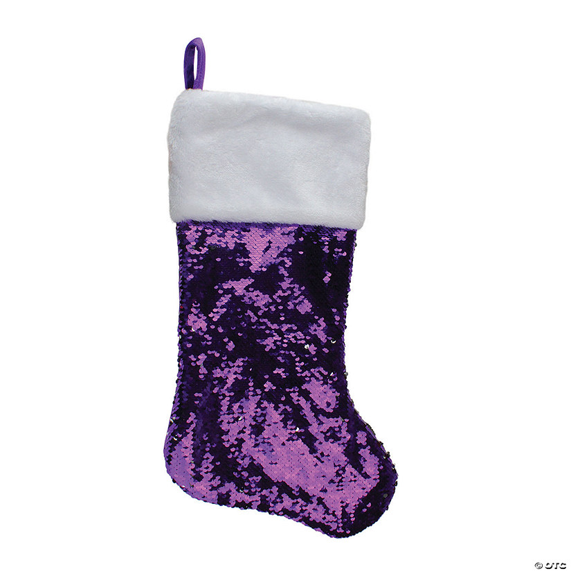Northlight 2' Purple Reversible Sequined Christmas Stocking with Faux Fur Cuff Image