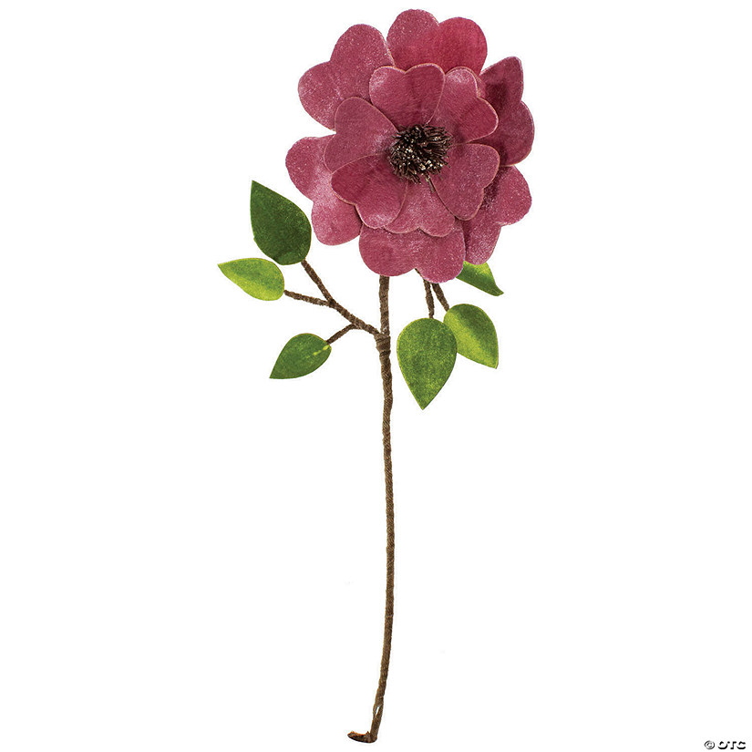 Northlight 21.5" Pink Heart Flower with Stem and Leaves Christmas Pick Image