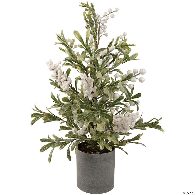 Northlight 24" Green and White Berry Christmas Potted Artificial Plant with Glitter Frost Image