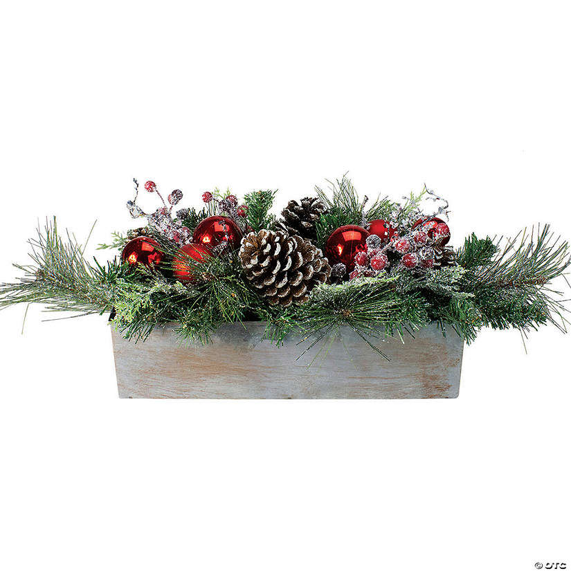 Northlight 24" Mixed Pine Artificial Christmas Arrangement in Wood Planter Image