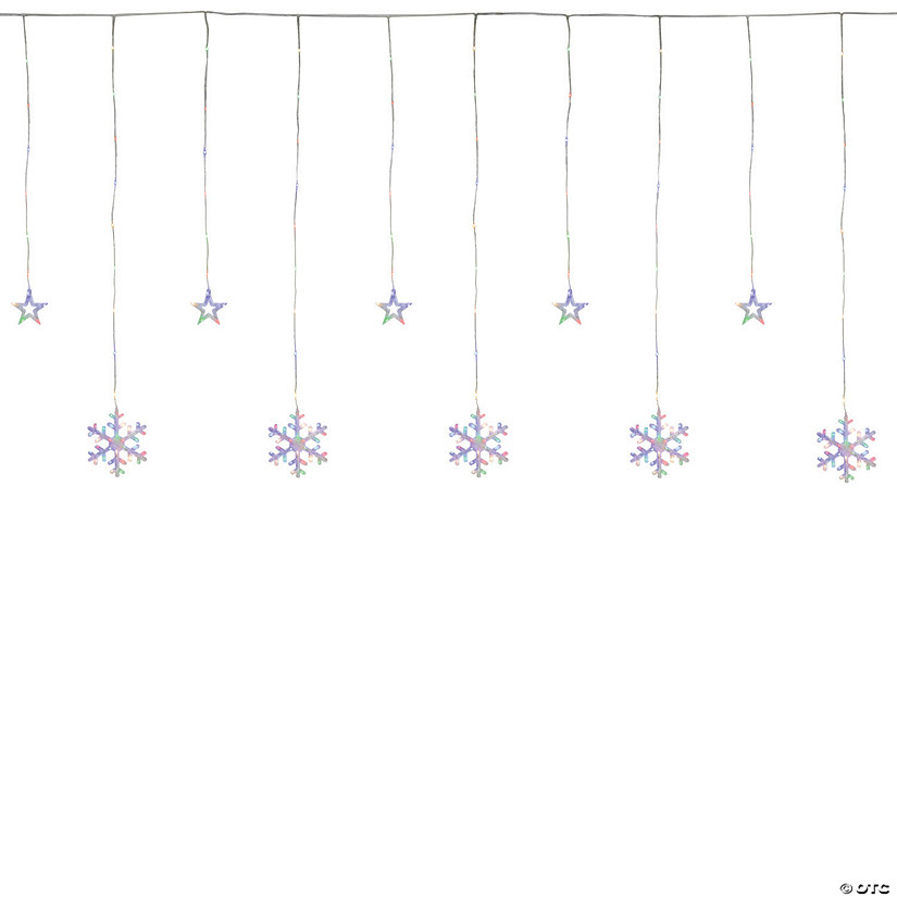 Northlight 250 Multi-Color LED Star and Snowflake Window Curtain Christmas Lights - 16ft Clear Wire Image