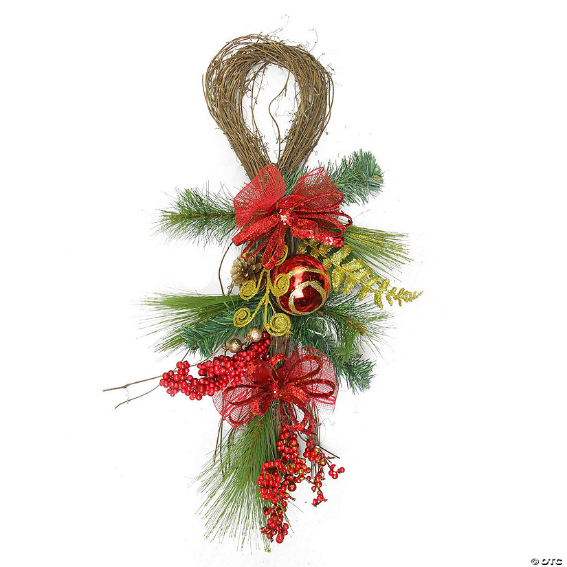 Northlight 26" Long Needle Pine and Berry Artificial Christmas Teardrop Swag  Unlit Image