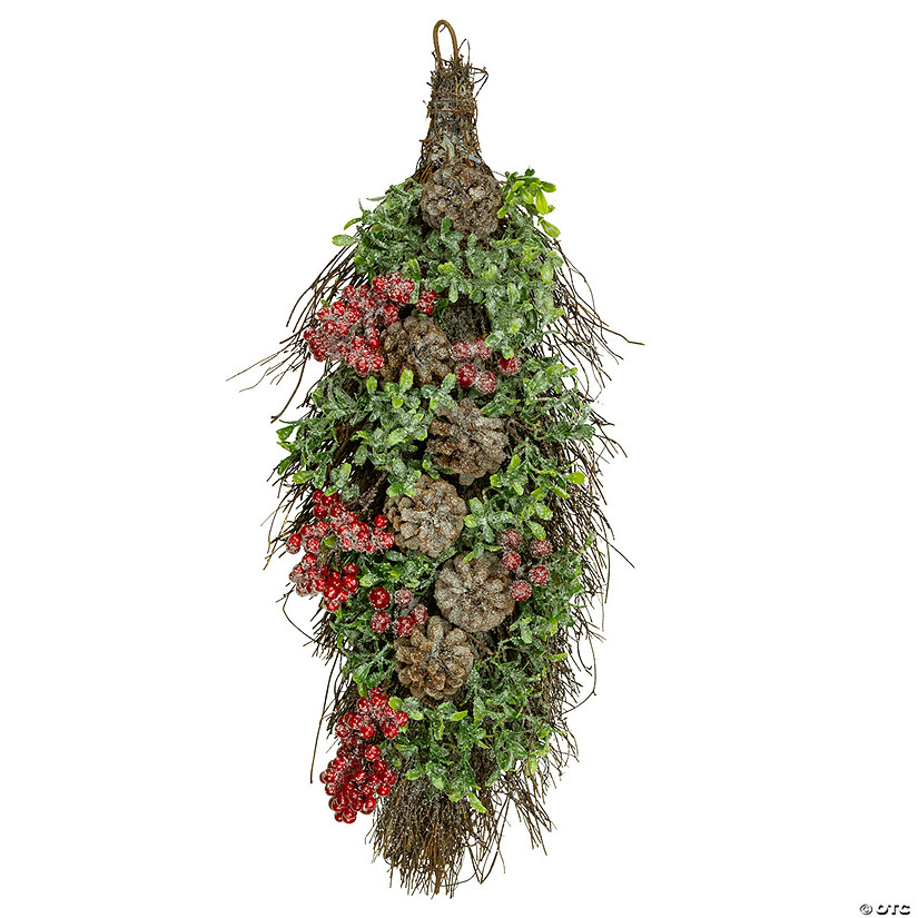 Northlight 28" Glittered Pine Cone and Berry Artificial Teardrop Christmas Swag - Unlit Image