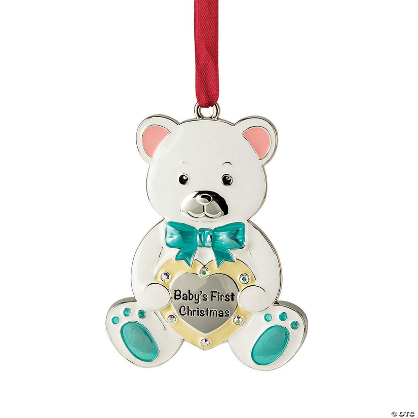 Northlight 3" Pastel and Silver Plated Bear Baby's First Christmas Ornament with European Crystals Image