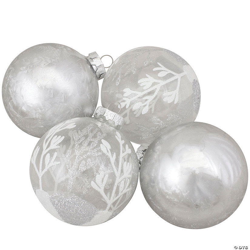 Northlight 3" Silver and Clear Glass 2-Finish Christmas Ball Ornaments, 4 Count Image