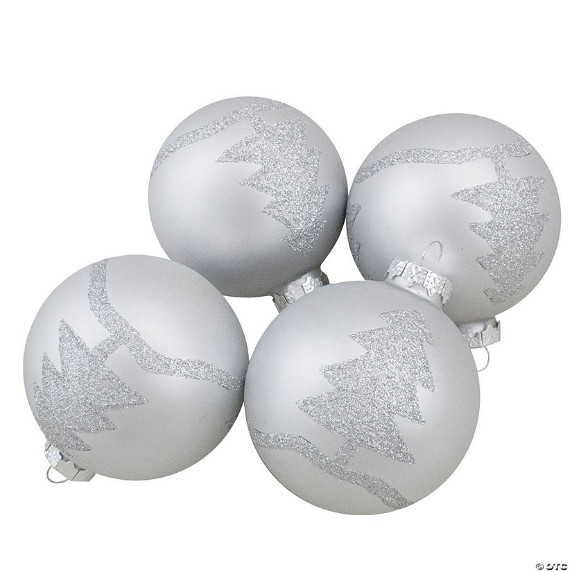 Northlight 3" Silver Glass Ball Christmas Ornaments, Set of 4 Image