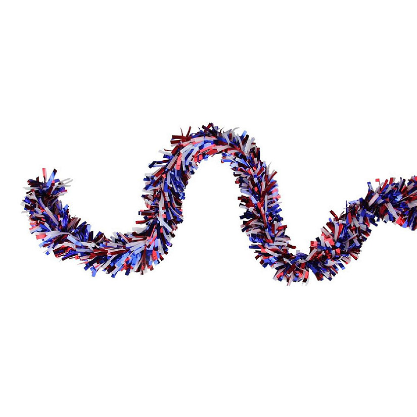Northlight 32913363 12 ft. Red&#44; White & Blue Wide Cut Patriotic Tinsel Christmas Garland - Unlit Image