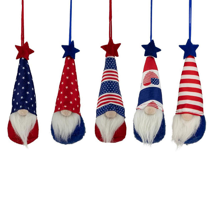 Northlight 35118098 6.5 in. Patriotic 4th of July Americana Gnome Ornaments - Set of 5 Image