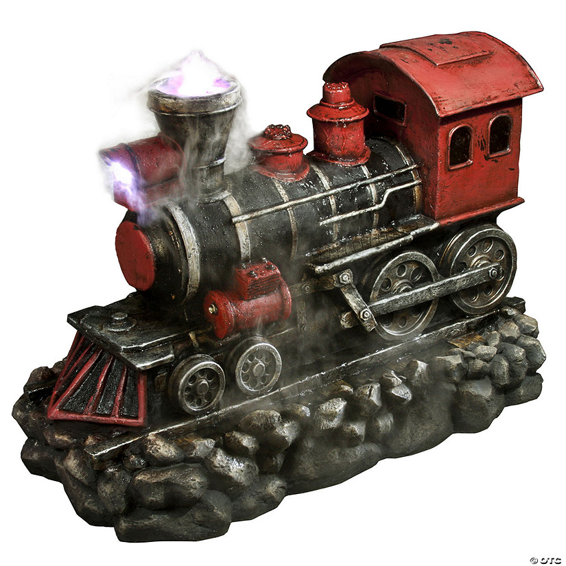 Northlight 38" LED Red and Black Vintage Locomotive Train Outdoor Garden Water Fountain Image