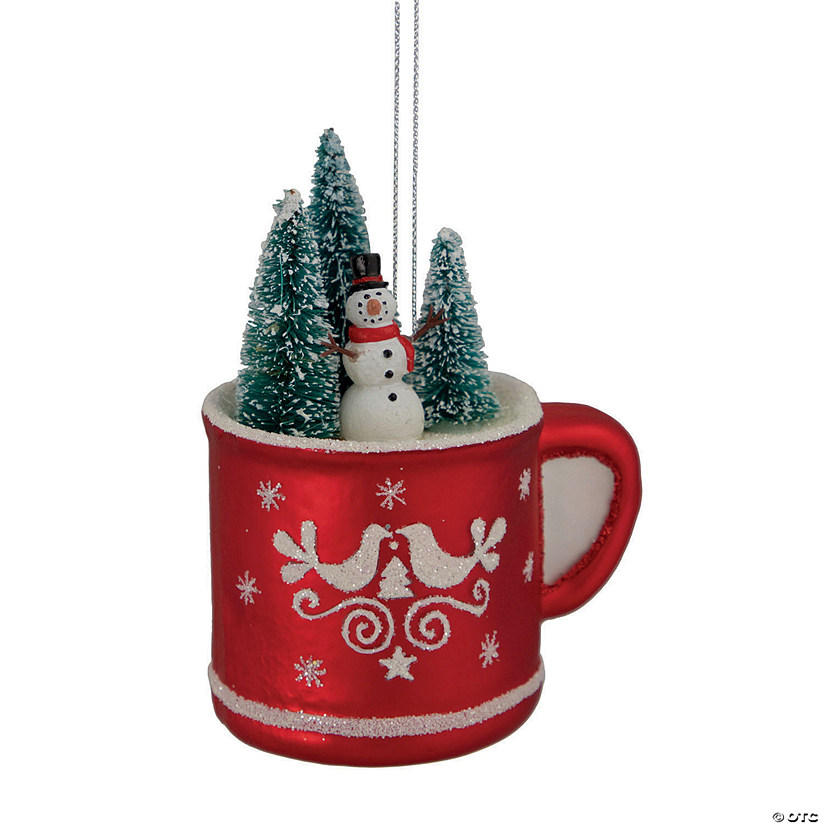 Northlight 4.25" Christmas Trees and Snowman in a Cup Glass Ornament Image