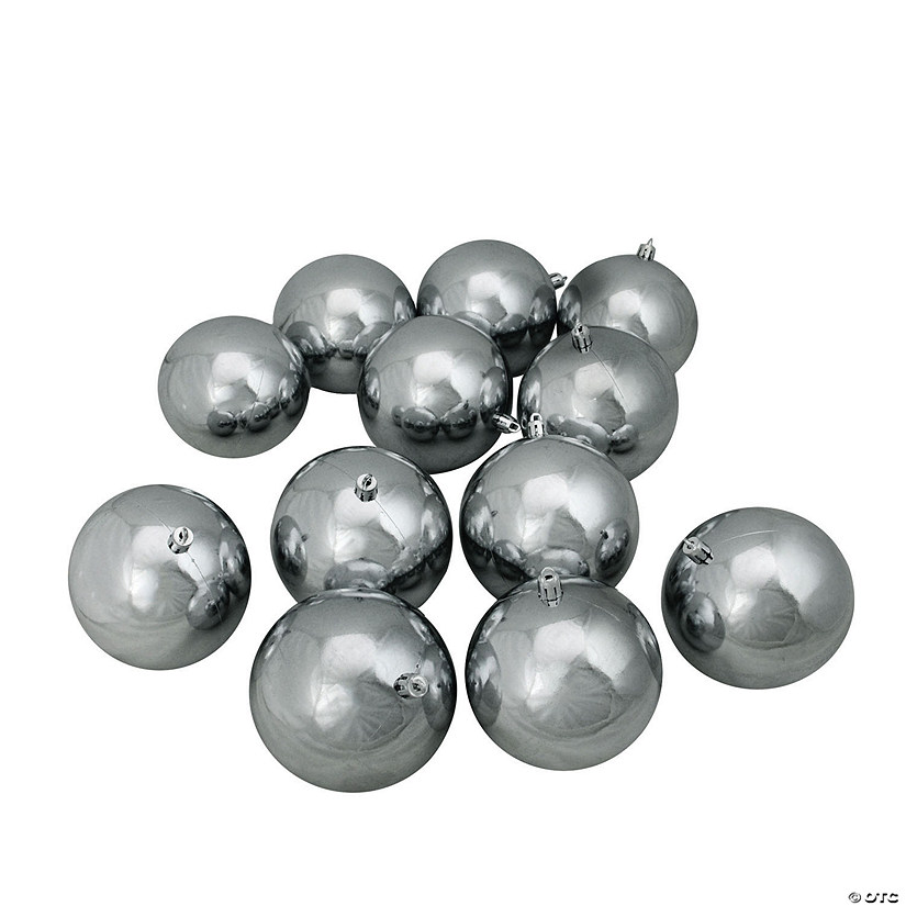 Northlight 4" Pewter Gray Shatterproof Shiny Christmas Ball Ornaments, 12 Count Image