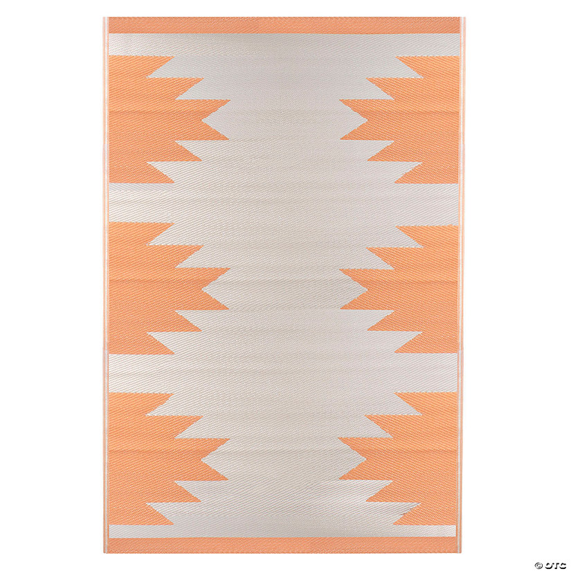 Northlight 4' x 6' Orange and Beige Aztec Print Rectangular Outdoor Area Rug Image