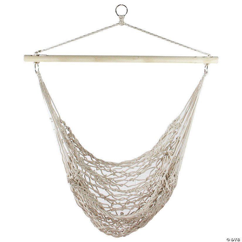 Northlight 44" Proper 39" Natural Cotton Macrame Hammock Chair with Wooden Bar Image