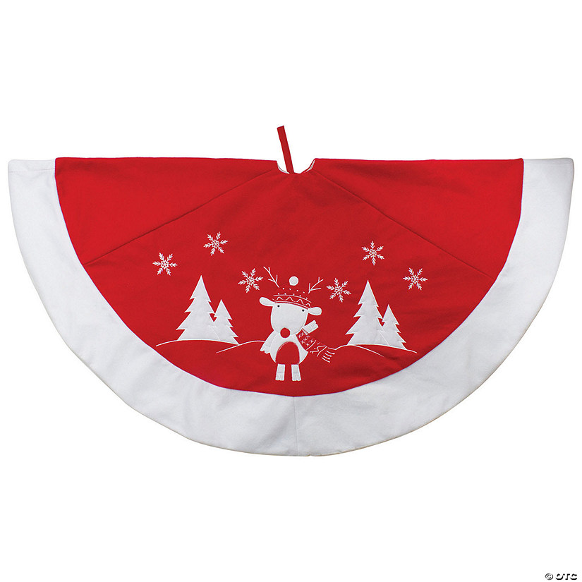 Northlight 48" Red and White Winter Reindeer Embroidered Christmas Tree Skirt Image