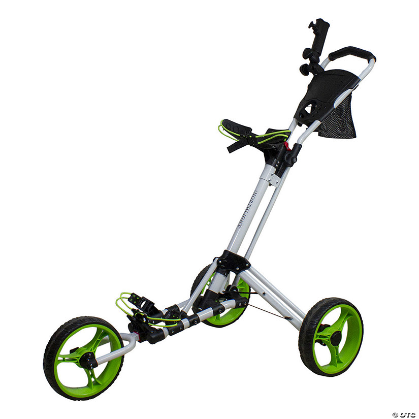 Northlight 48" White and Green Easy Folding 3 Wheel Golf Bag Push Cart Image