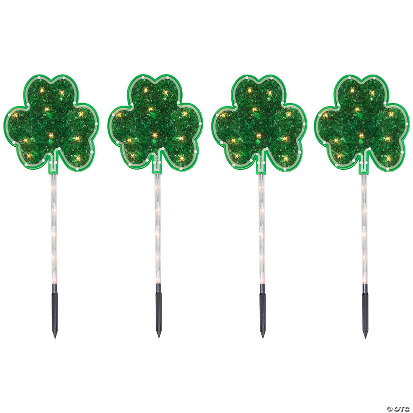 Northlight 4ct green shamrock st patrick's day pathway marker lawn stakes  clear lights Image