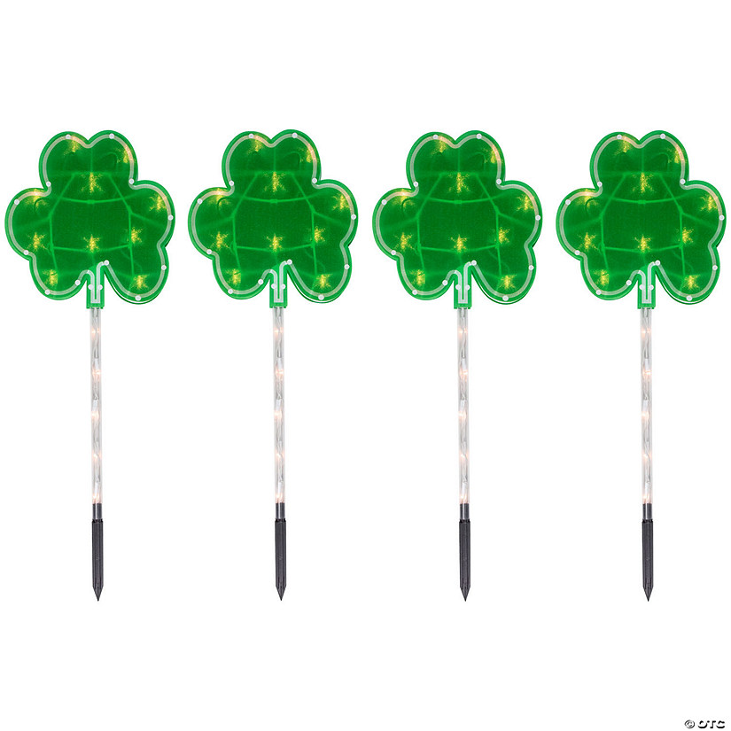 Northlight 4ct green st patrick's day shamrock pathway marker lawn stakes  clear lights Image